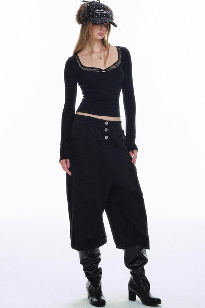 Solid Color Low-Rise Sweatpants