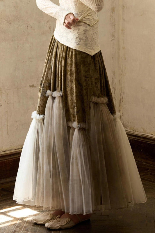 Velvet Mesh Patchwork Skirt