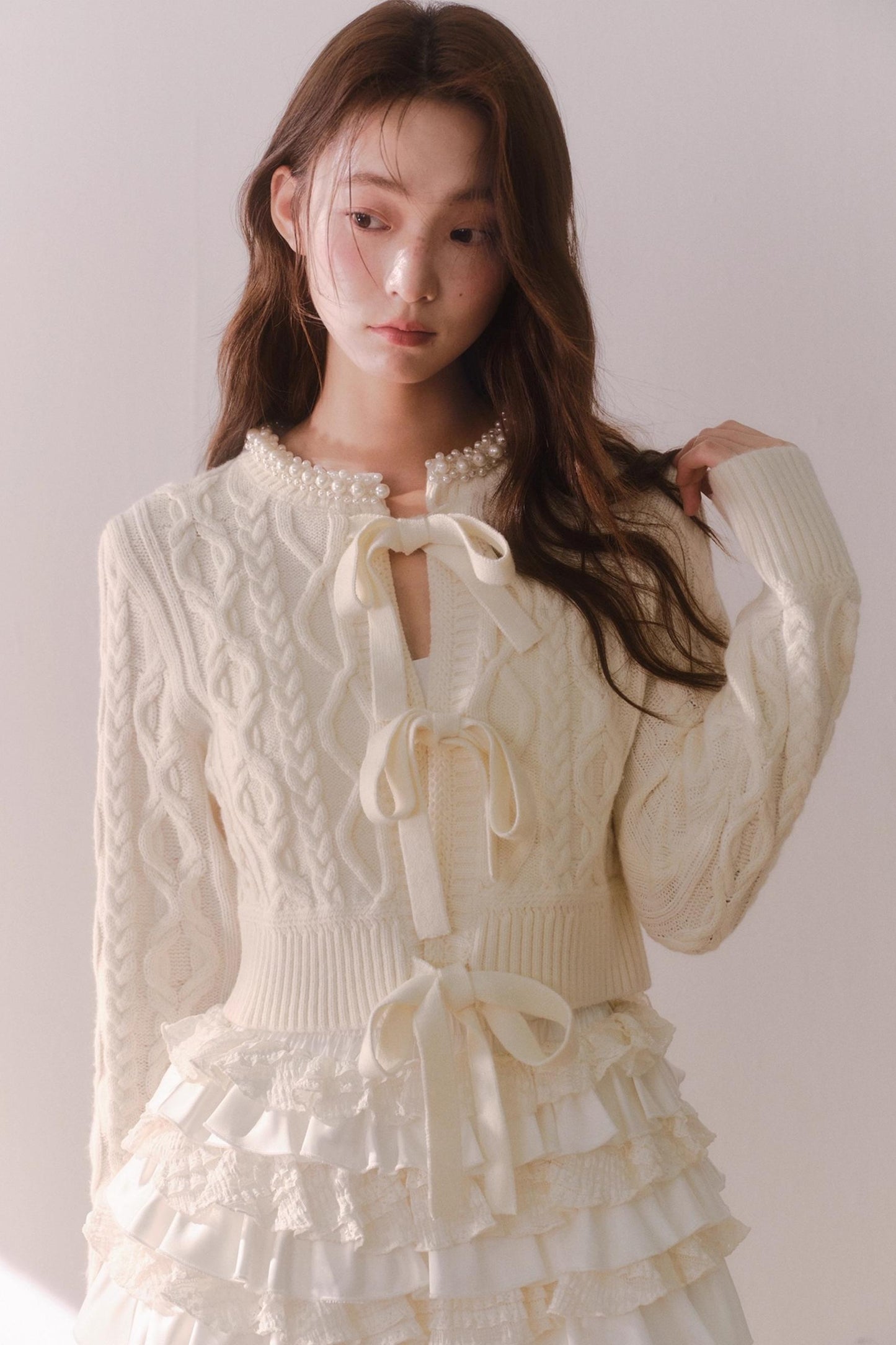 Retro Crochet Pearl Cardigan