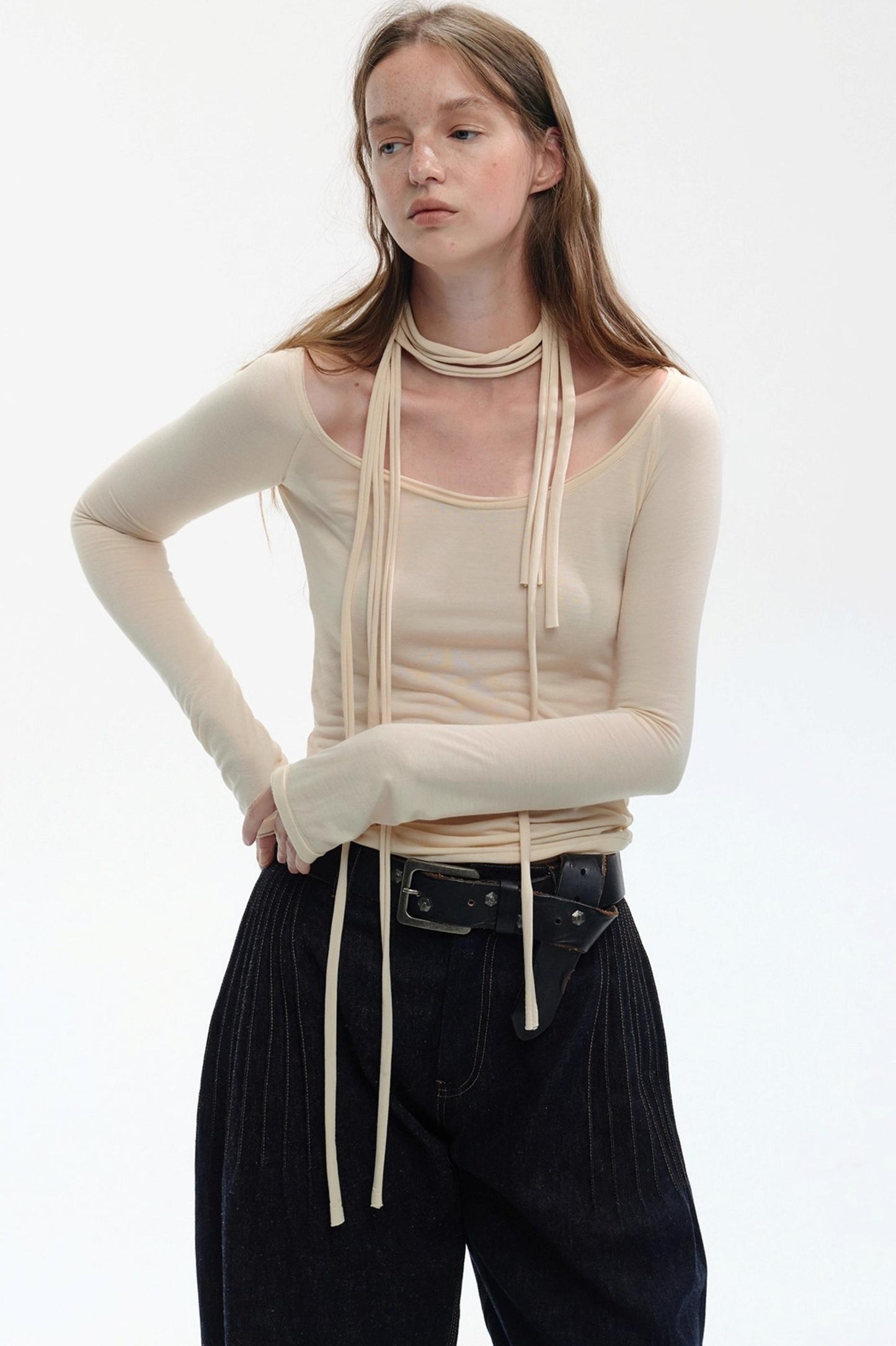 Tie-Neck Knit Top