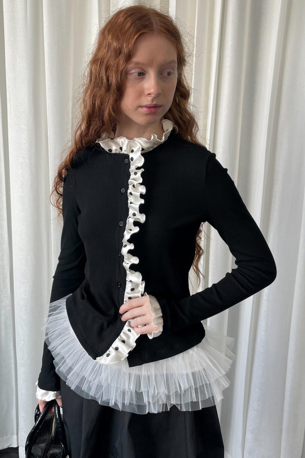 Polka Dot Lace Long Sleeve Cardigan