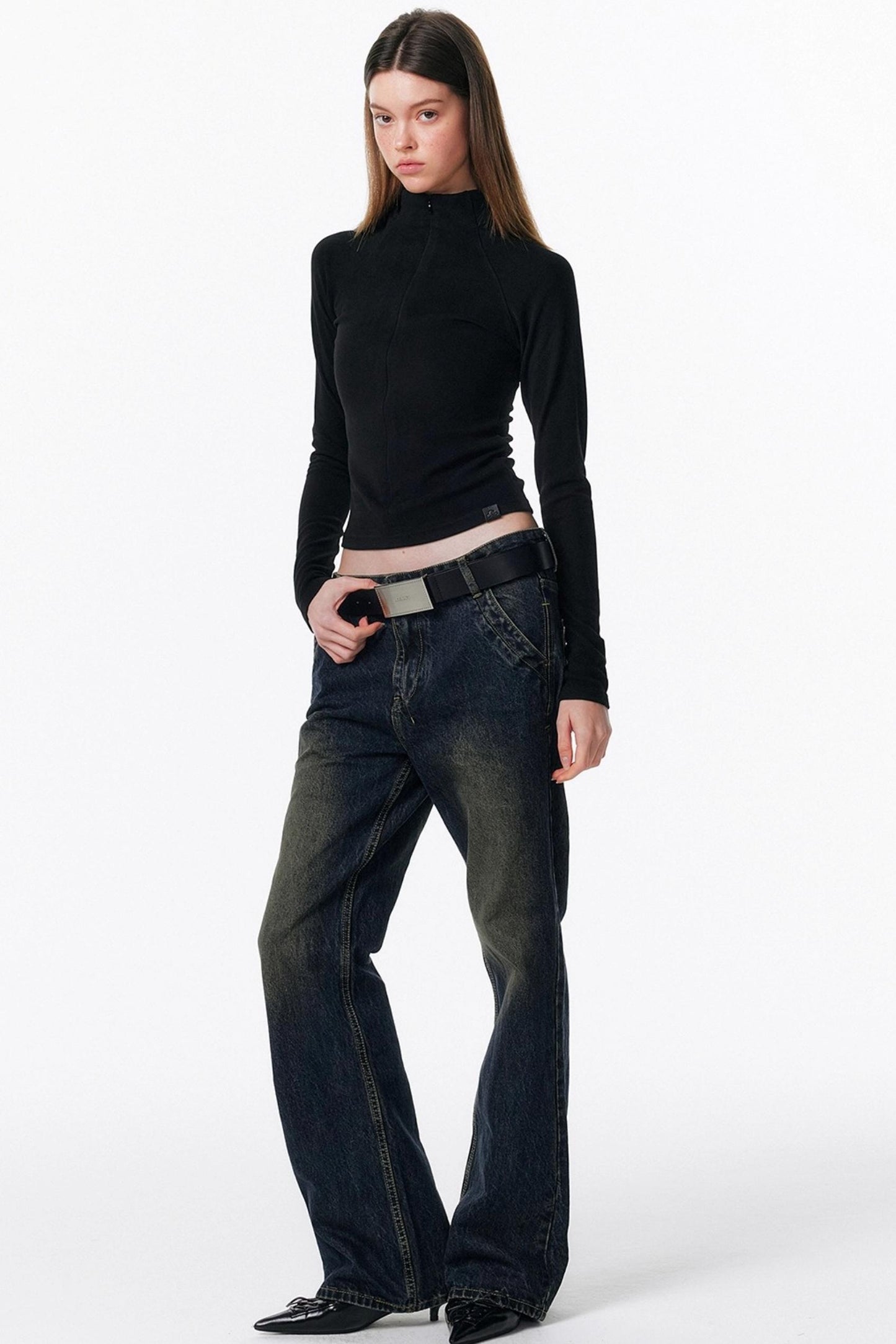 Retro Washed Micro-Flared Jeans