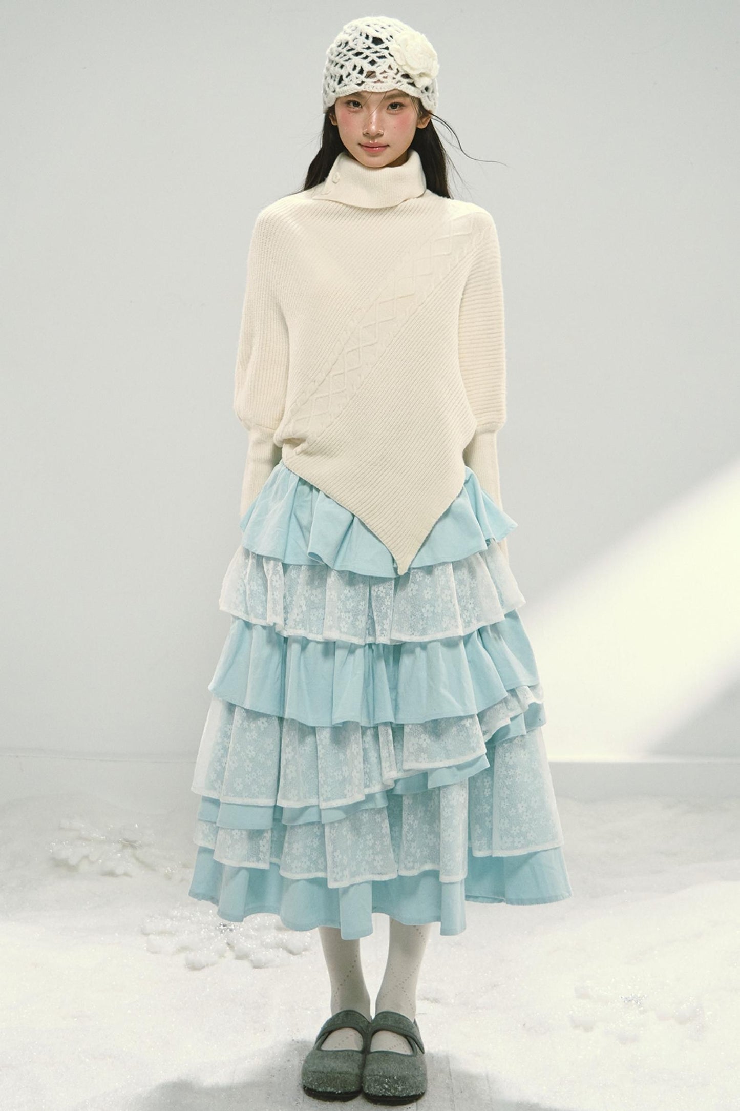 Asymmetrical Hem Bat Sleeve Cape Top