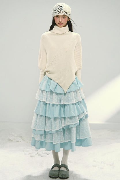 Asymmetrical Hem Bat Sleeve Cape Top