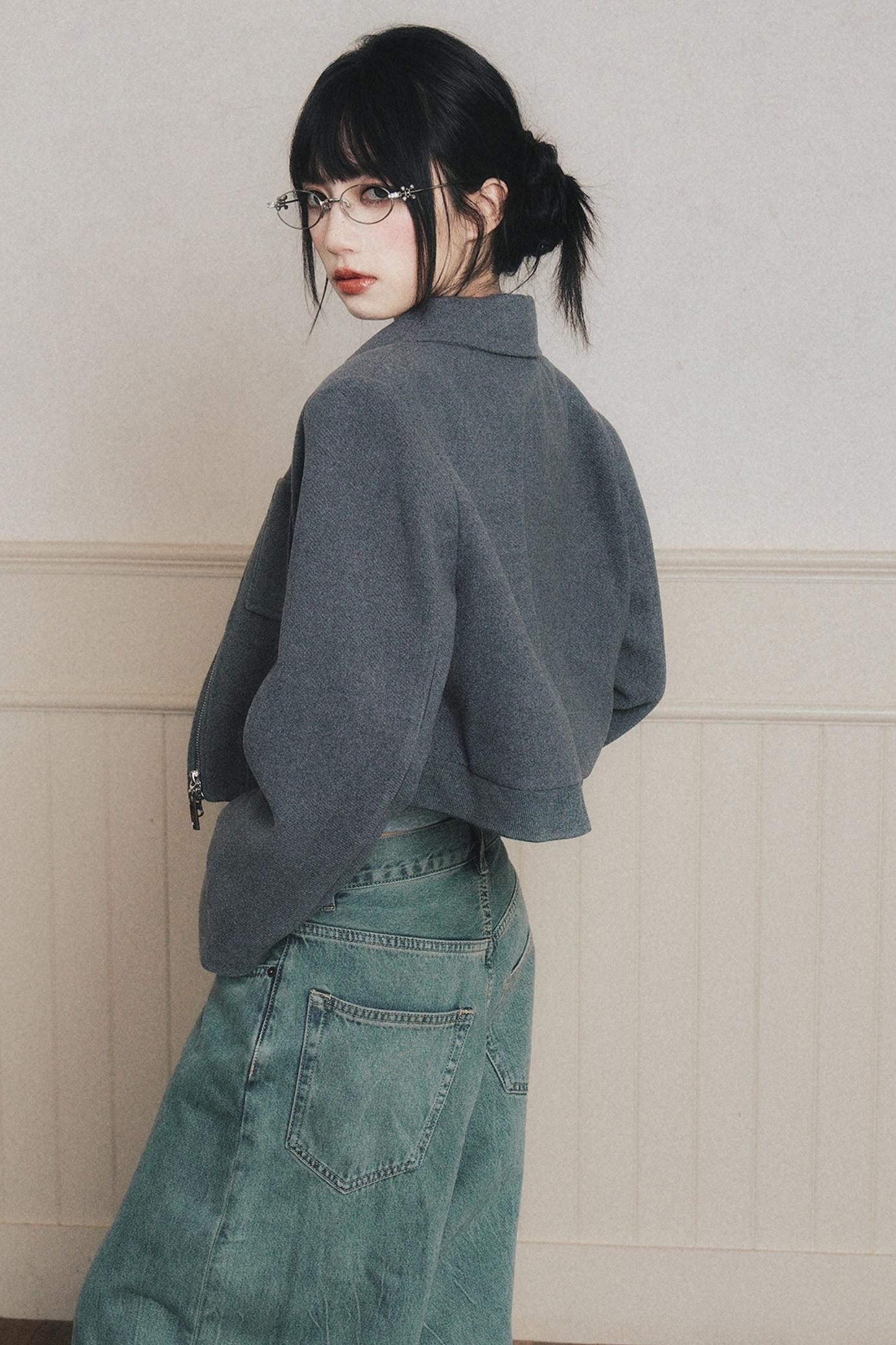 Neat Gray Lapel Short Coat