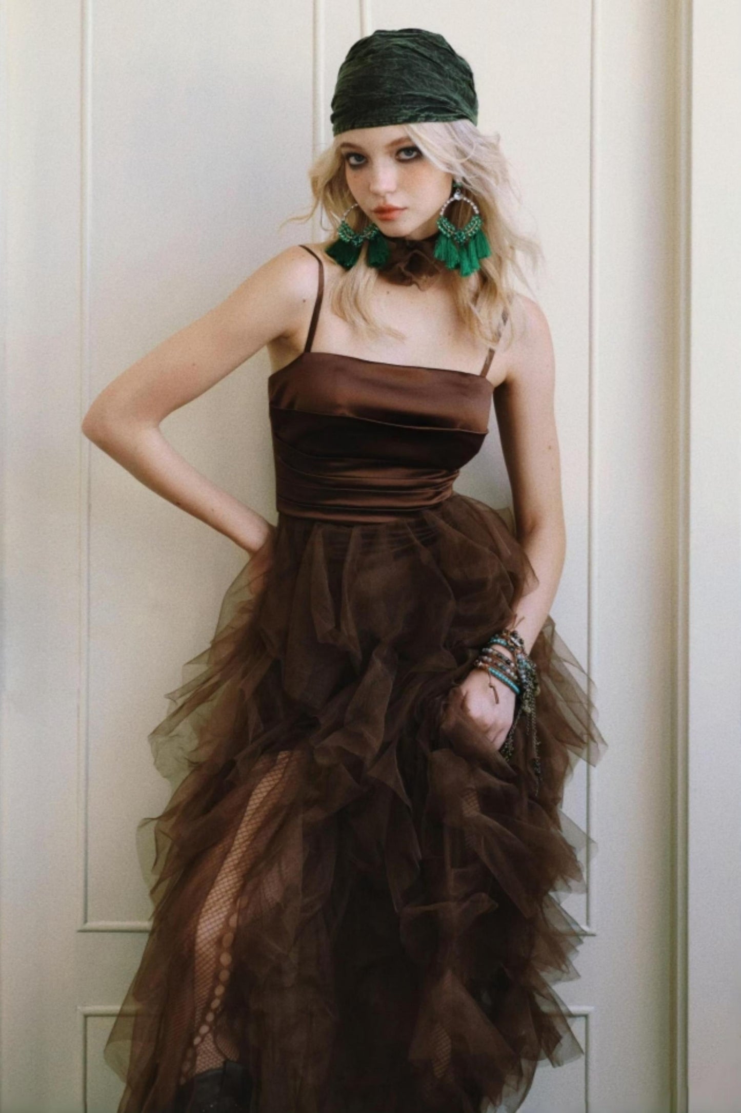 Chocolate Satin Halter Dress