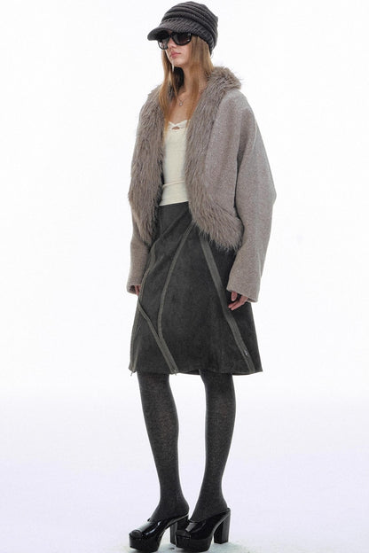 Deconstructed Zipper Leather Skirt