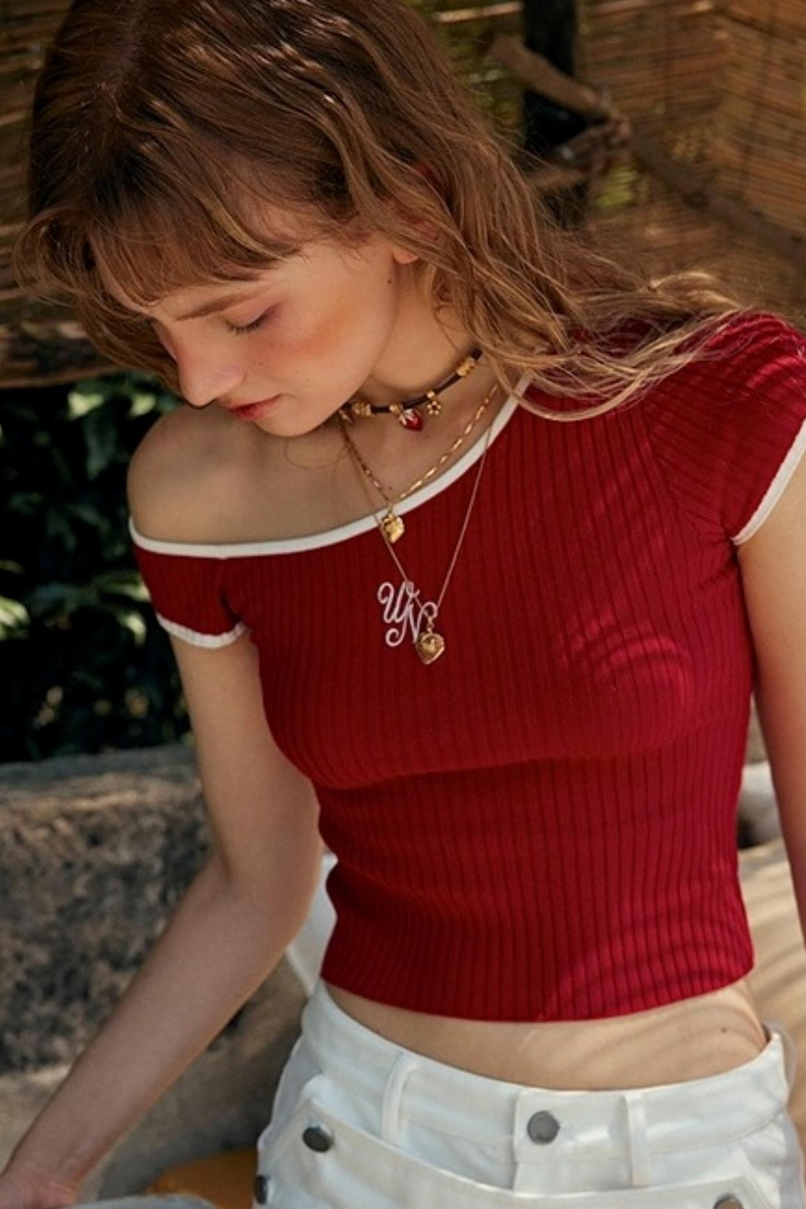 Wave Vintage Letter Embroidery Slim T-Shirt