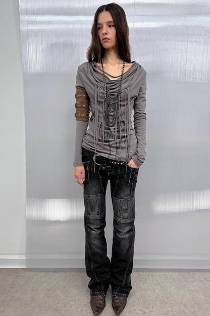 Motorcycle Style Low-Rise Casual Jeans