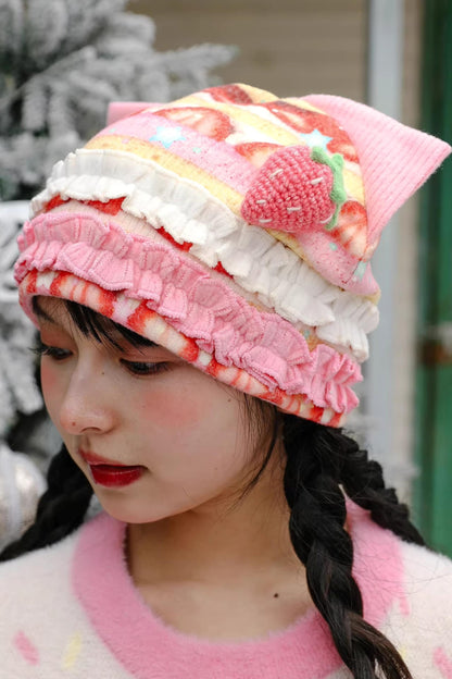 딸기 디저트 고양이 귀 모자