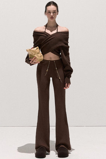 Soft Crew Neck Knitwear Bootcut Trouser Set-Up