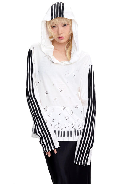 Piano Note Print Long-Sleeved Top