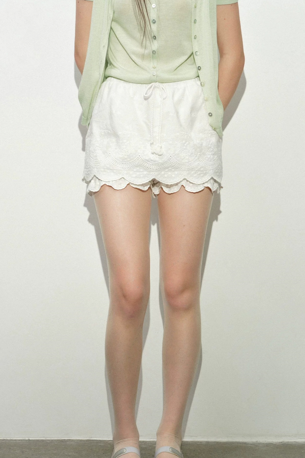White Lace Trim Embroidered Skirt