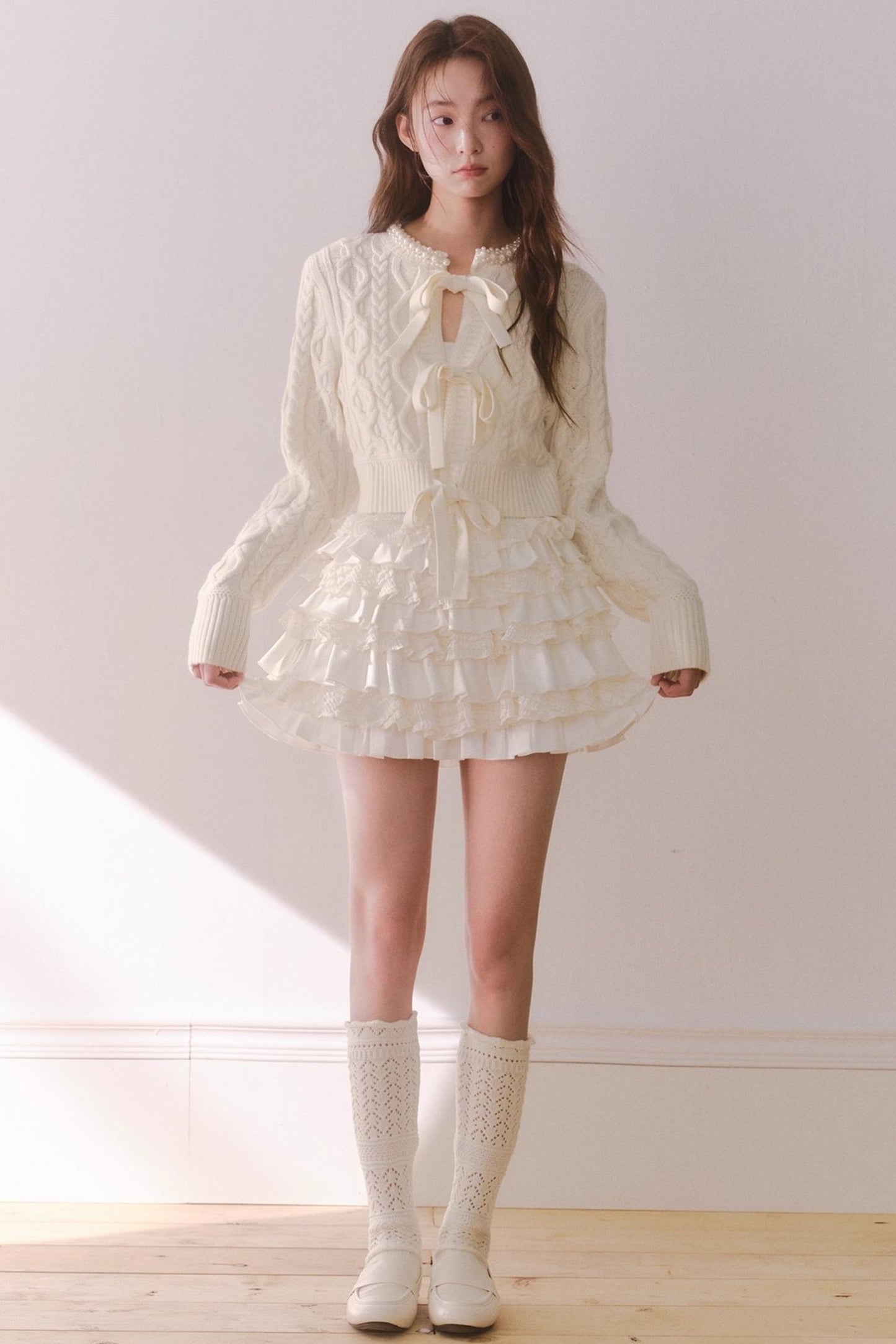 Off-White Satin Lace Skirt