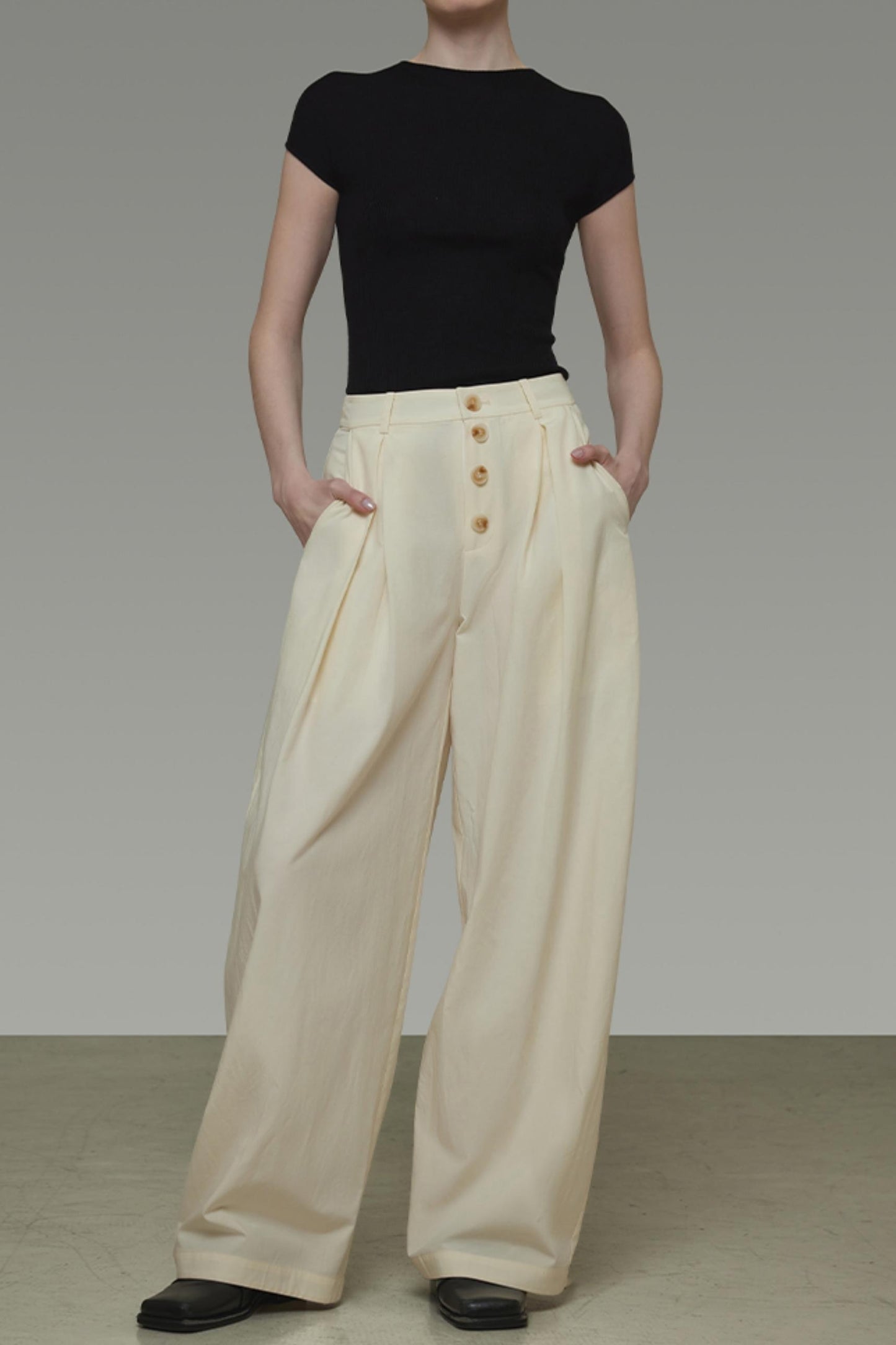 Beige Wide-Leg Trousers