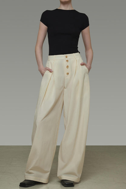 Beige Wide-Leg Trousers