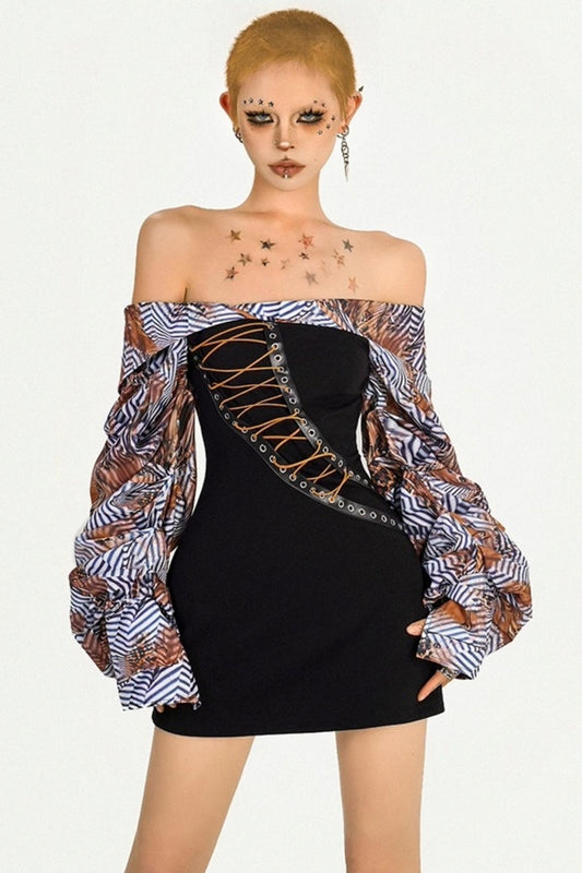 Original Spice Patchwork One-Shoulder Dress