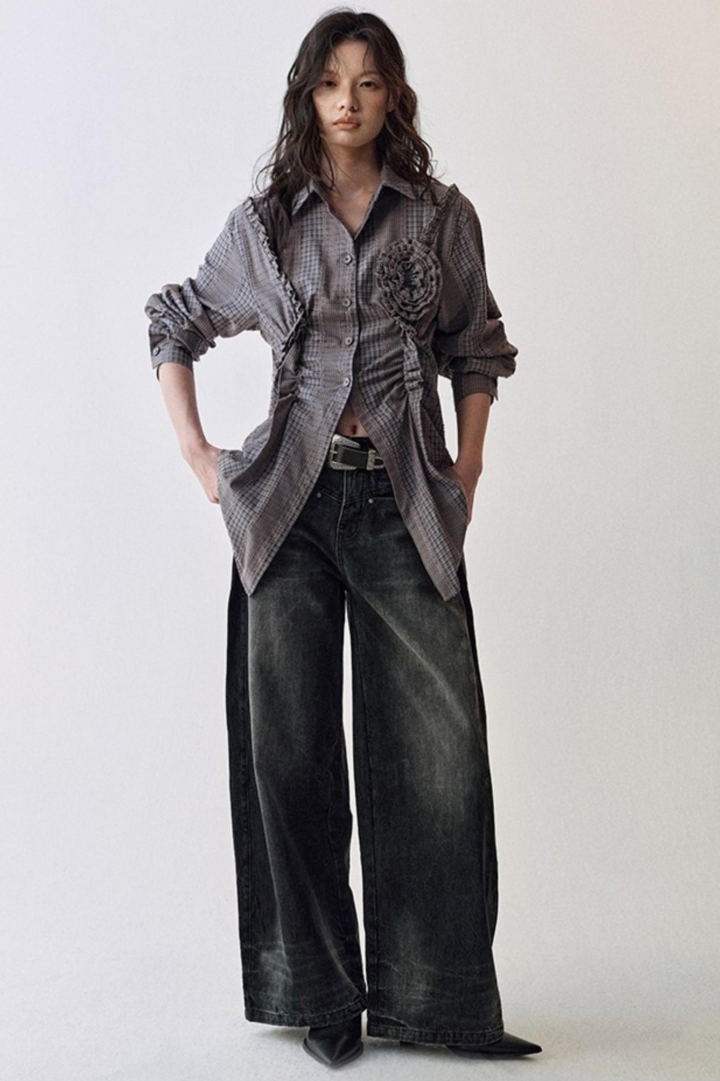 Petal Plaid Flower Shirt Set-Up