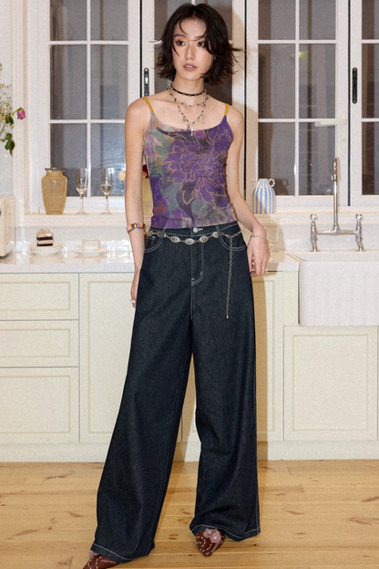 Floral Rhinestone Mesh Camisole