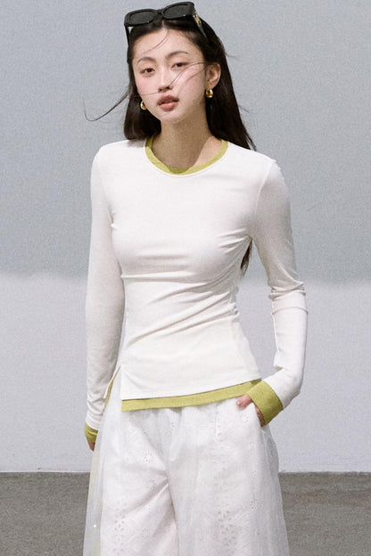 Slim Contrasting Knit Pullover Top