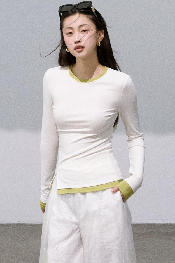 Slim Contrasting Knit Pullover Top
