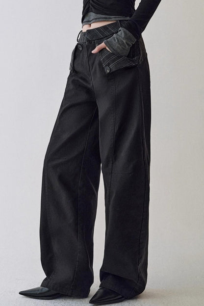 Double Waist Scimitar Loose Jeans
