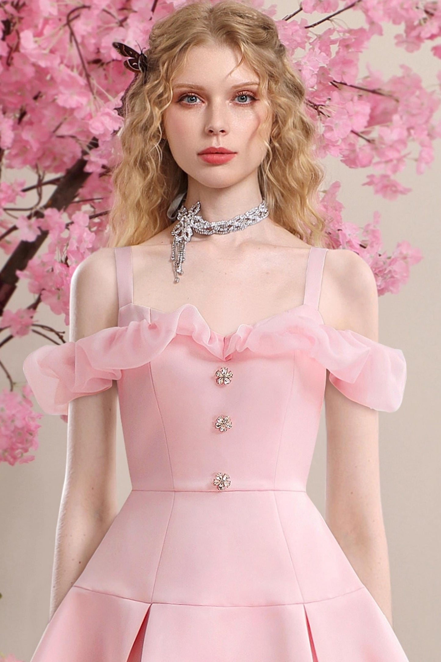 Sweet Temperament Pink Satin Organza Dress