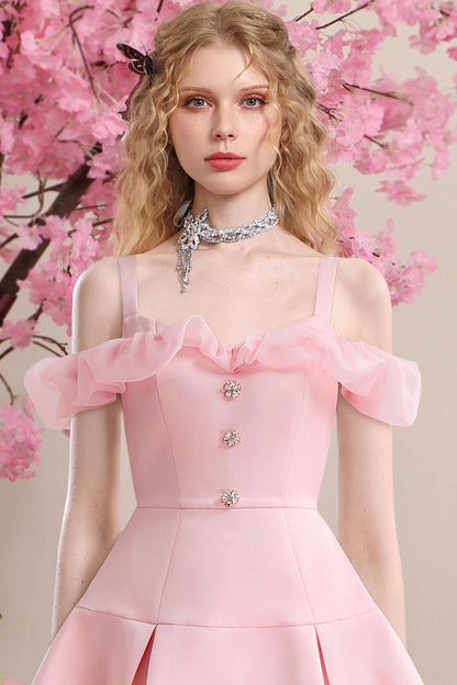 Sweet Temperament Pink Satin Organza Dress