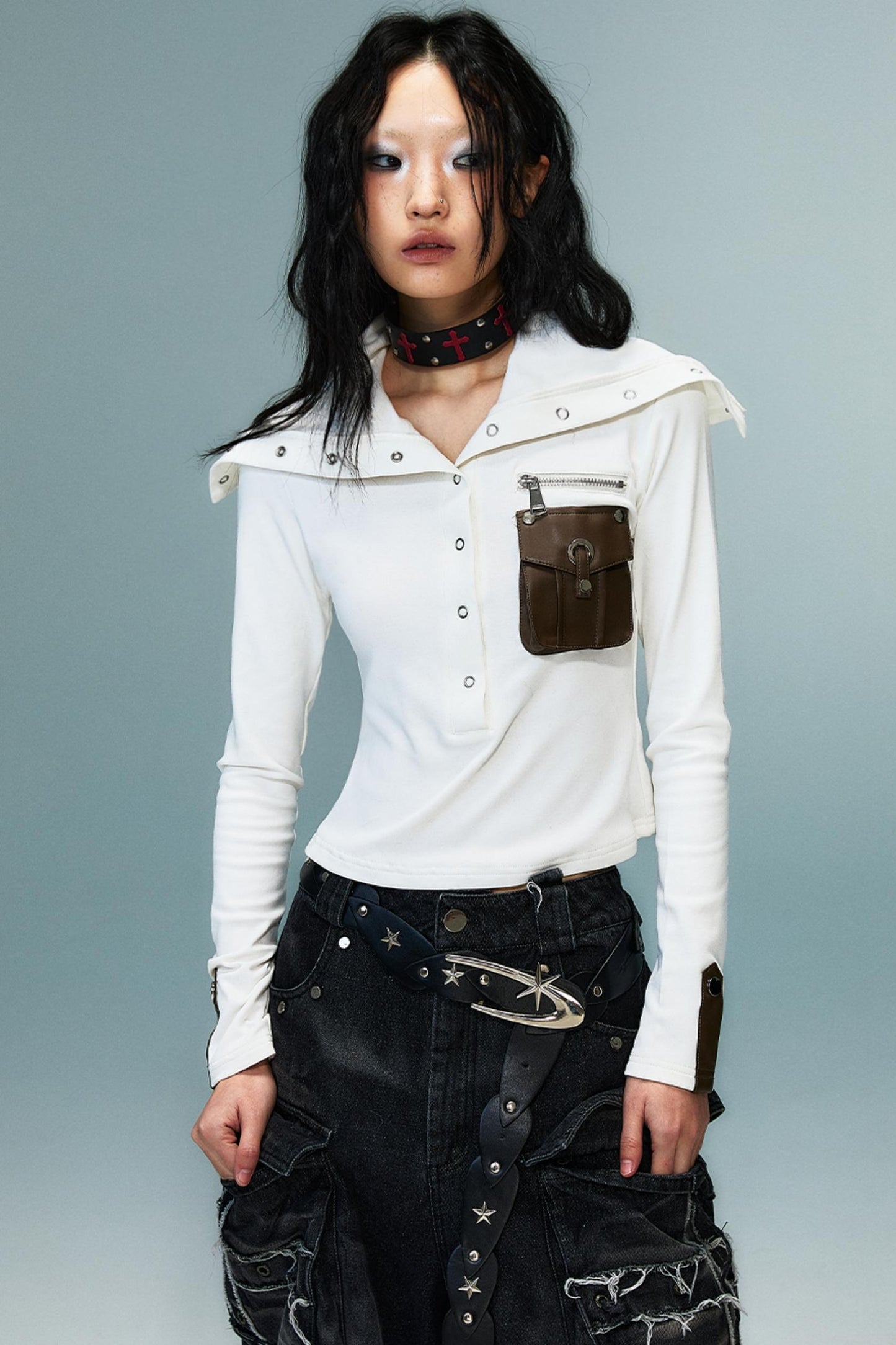 Punk High Neck Slim Knit Base Top