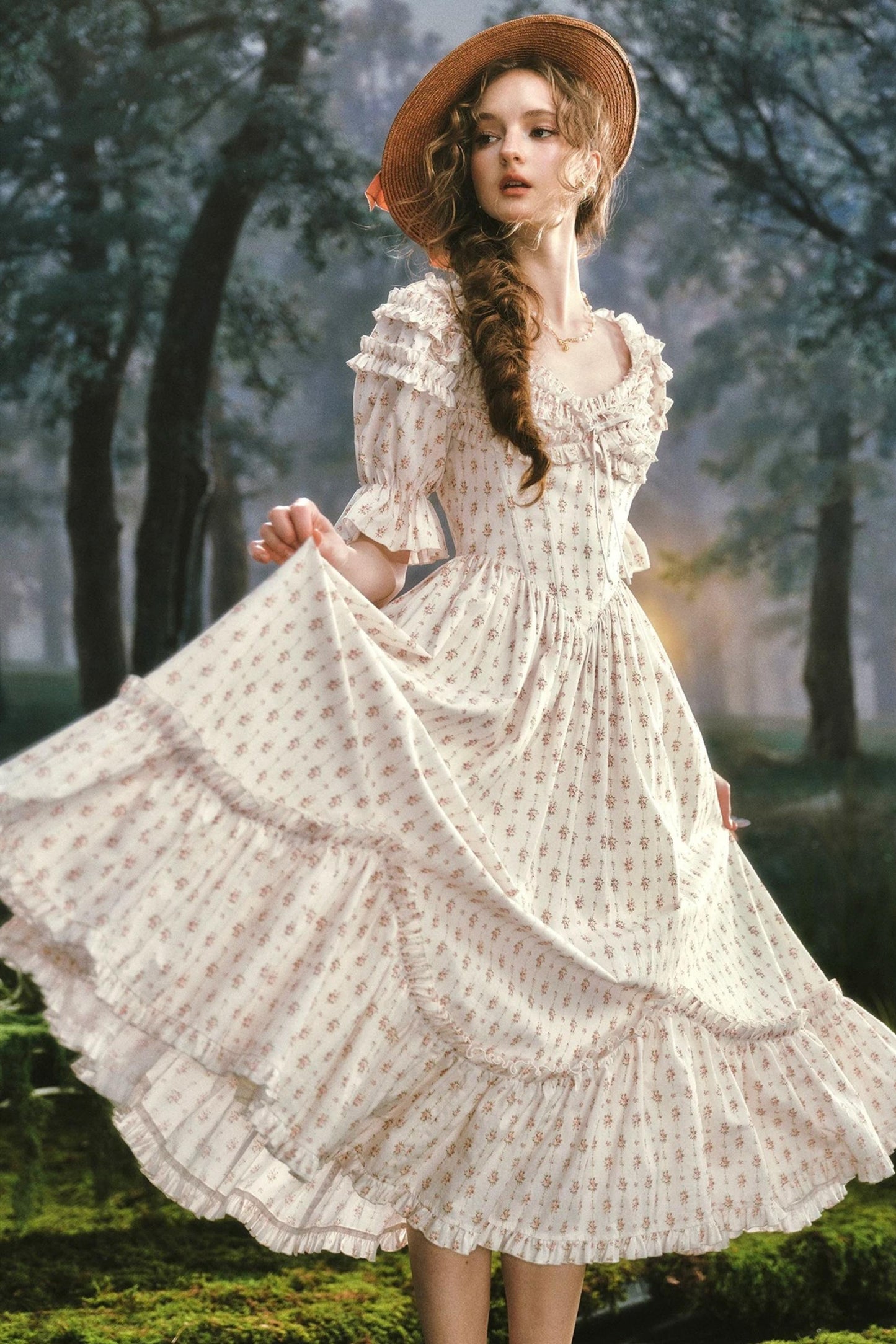French Floral Fishbone Dress