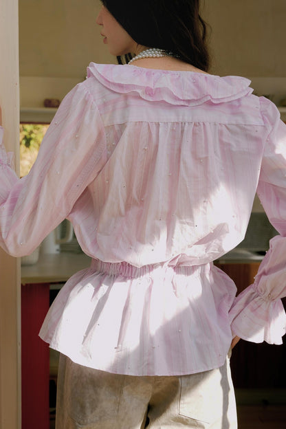 Pink Ruffle V-Neck Shirt
