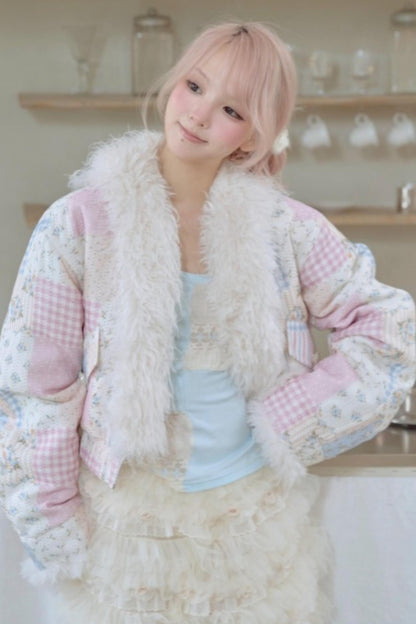 Sweet Floral Patchwork Fur Jacket