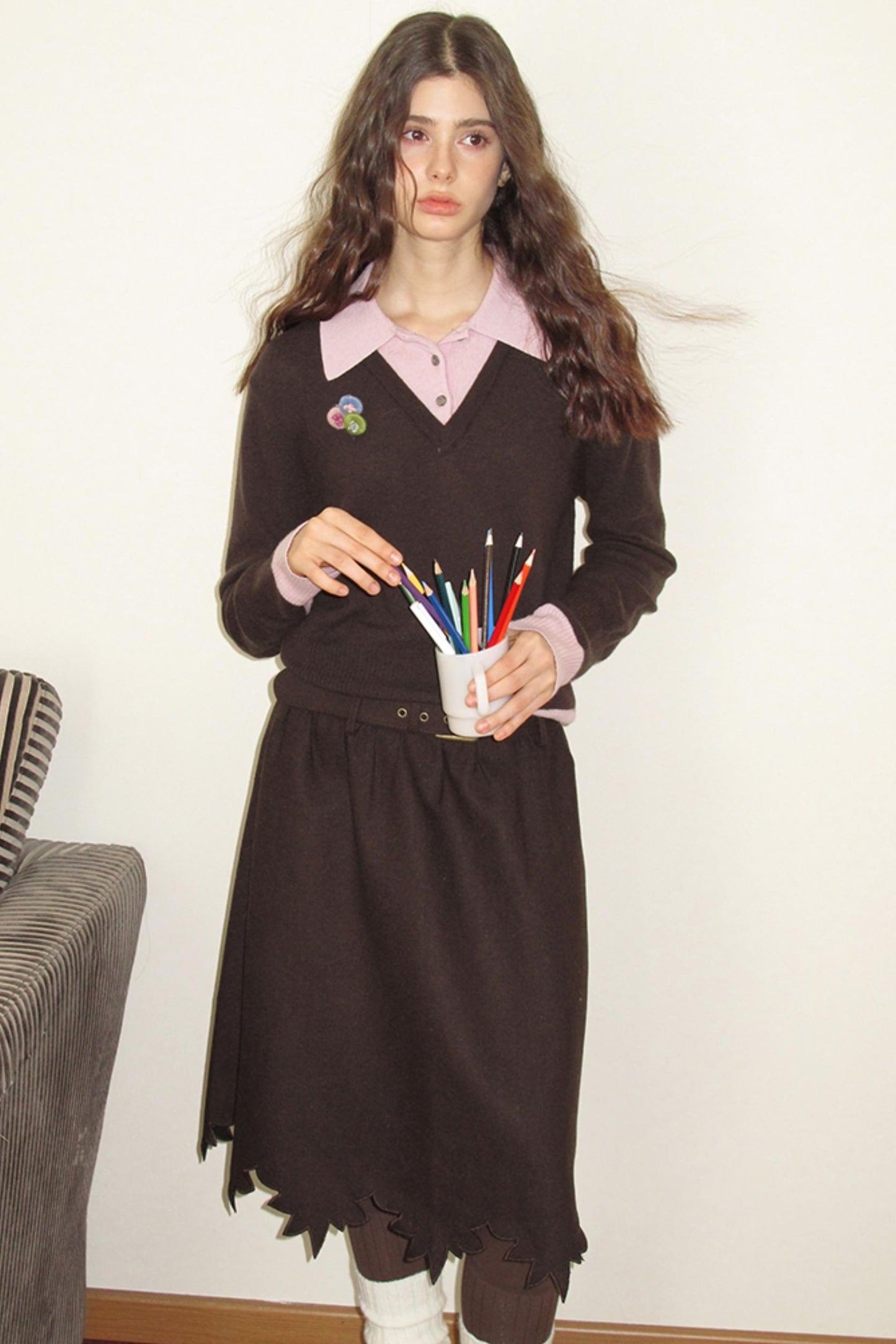 Sakura Brown Woollen Doubleside Sweater