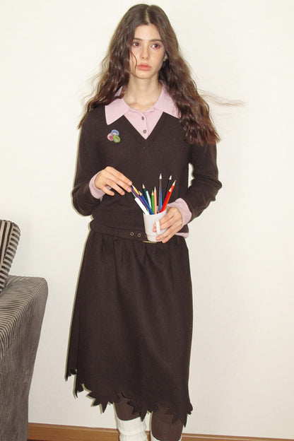 Sakura Brown Woollen Doubleside Sweater