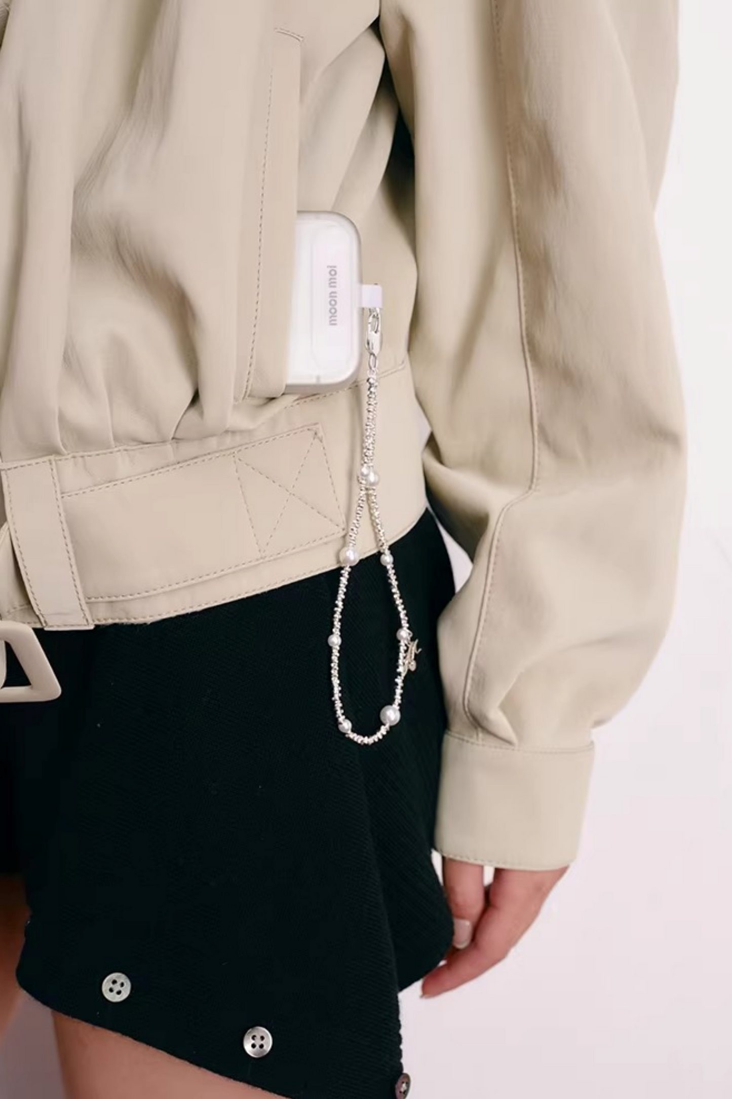 Broken Silver Pearl Phone Chain