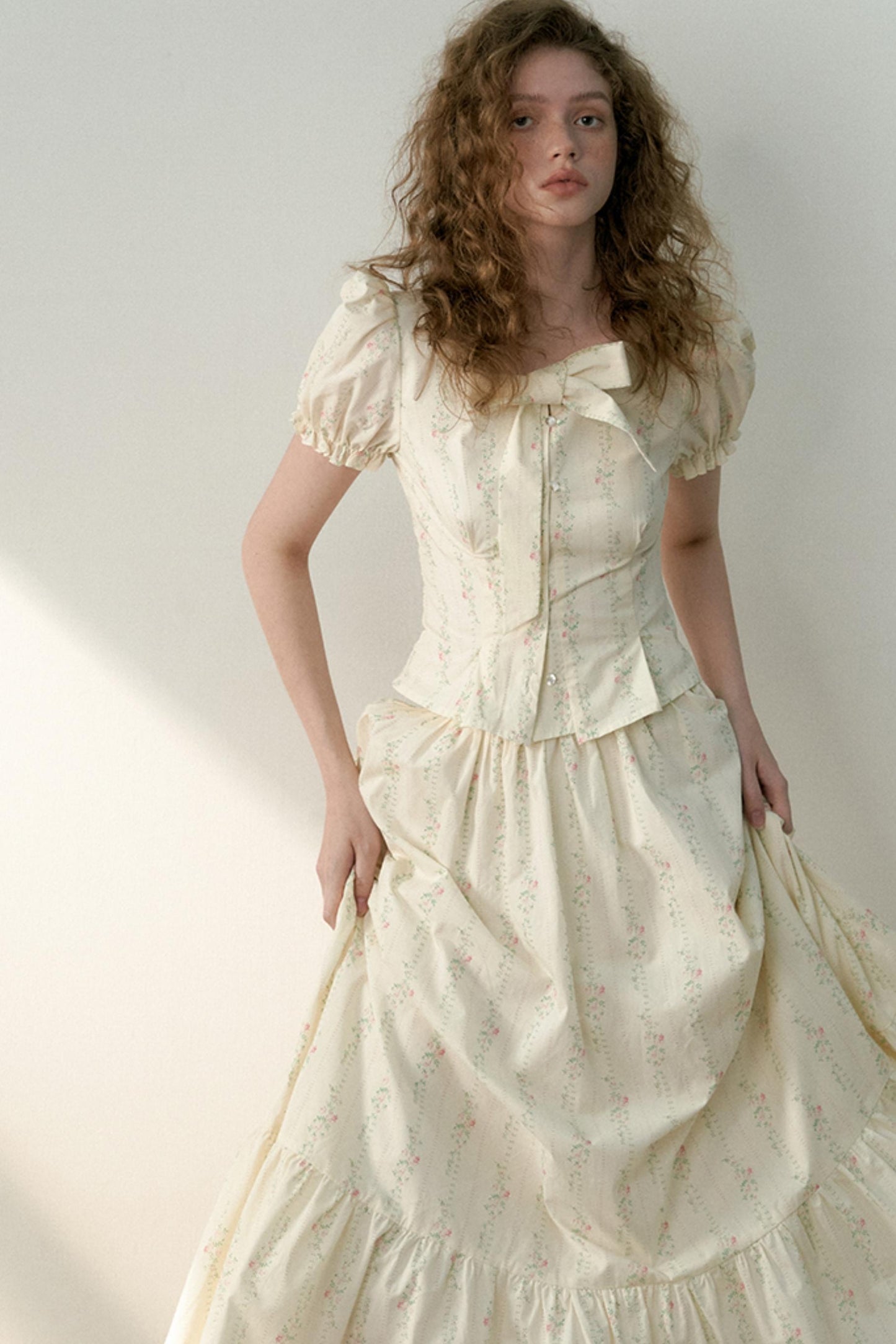 Floral Tie Bubble Sleeve Set-Up