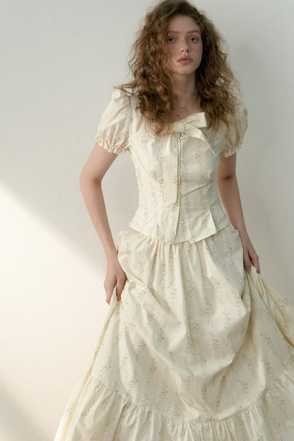 Floral Tie Bubble Sleeve Set-Up