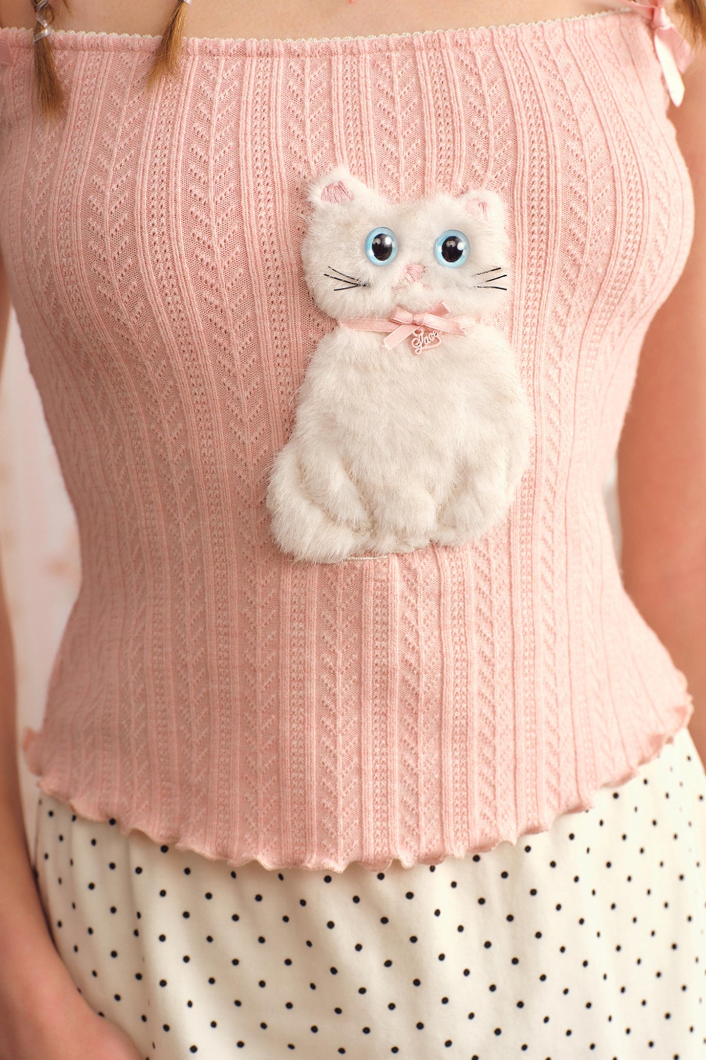 Pink Cat Knit Camisole Set-Up