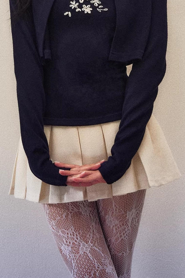 Black and White Wool Pleated Skirt