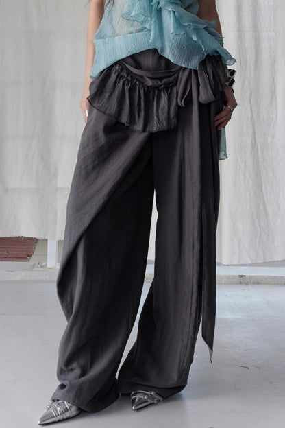 Lace Pleated Wide Leg Pants