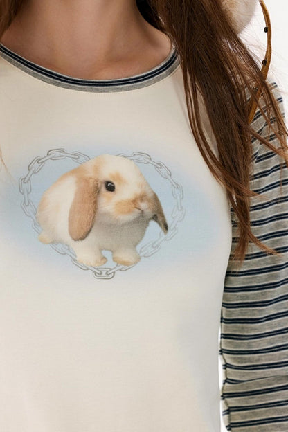 Beige Rabbit Sleeve T-Shirt