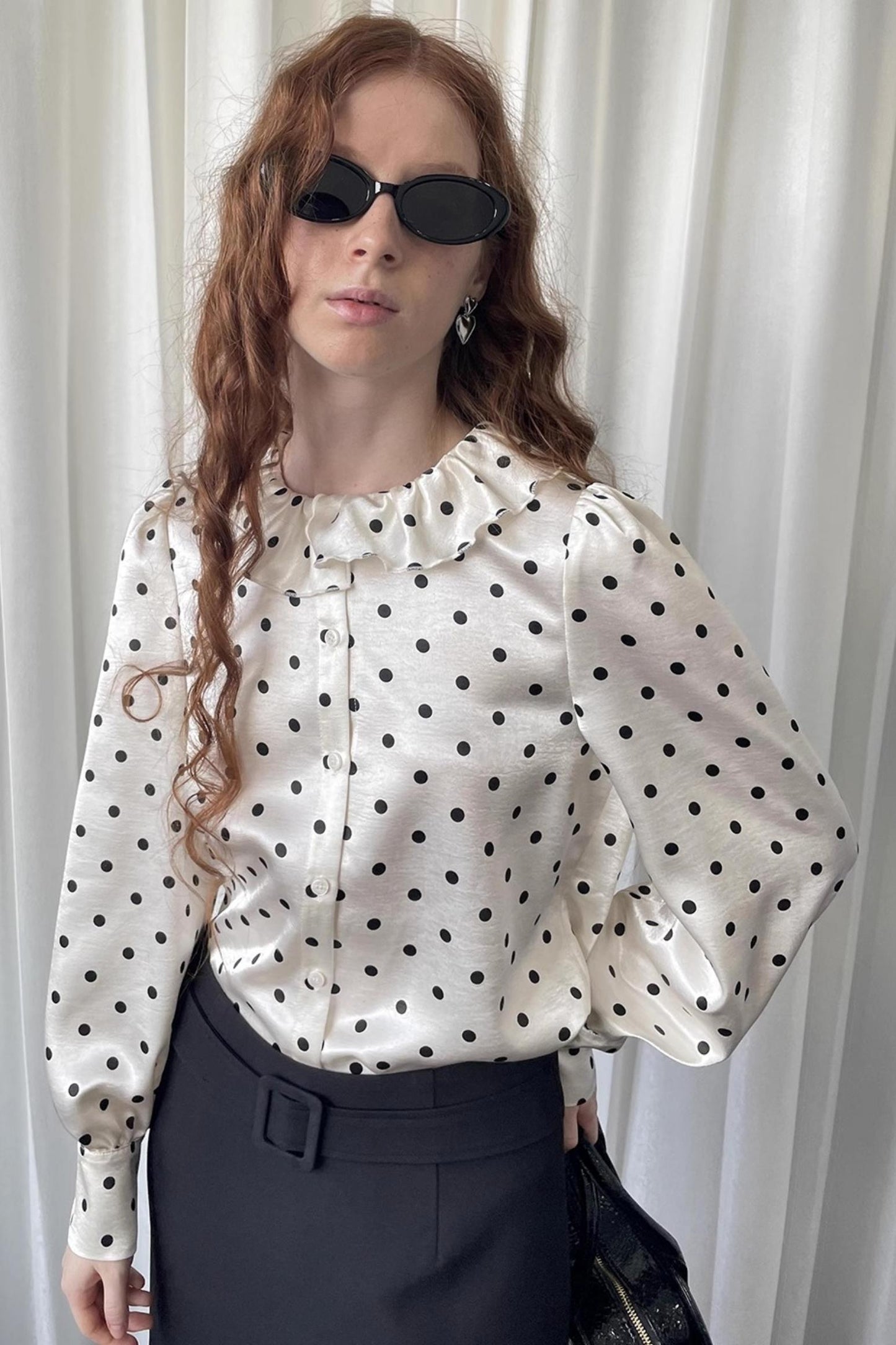 Loose Lace Polka Dot Satin Shirt
