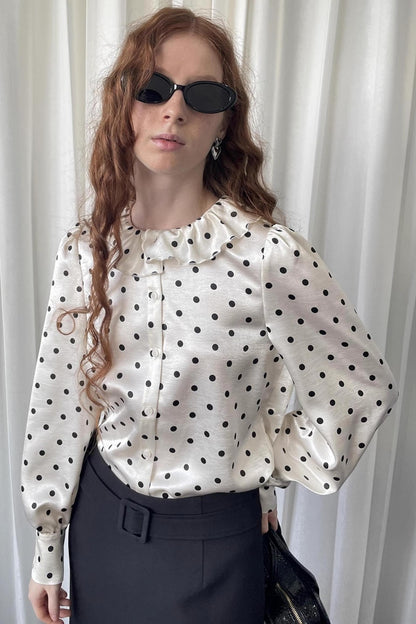 Loose Lace Polka Dot Satin Shirt