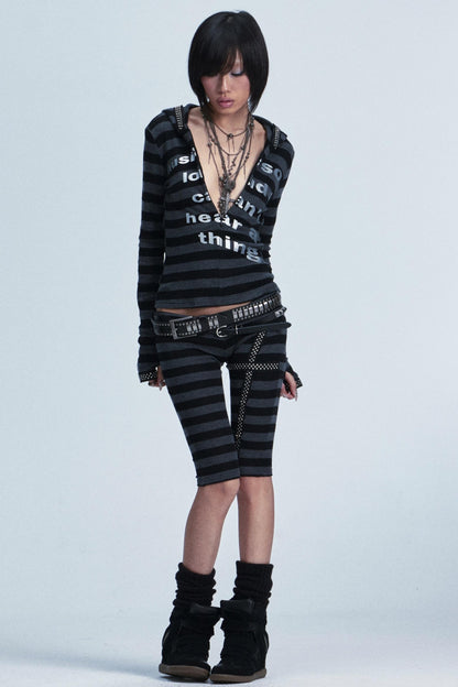 Rivet Striped Top And Shorts Set-Up