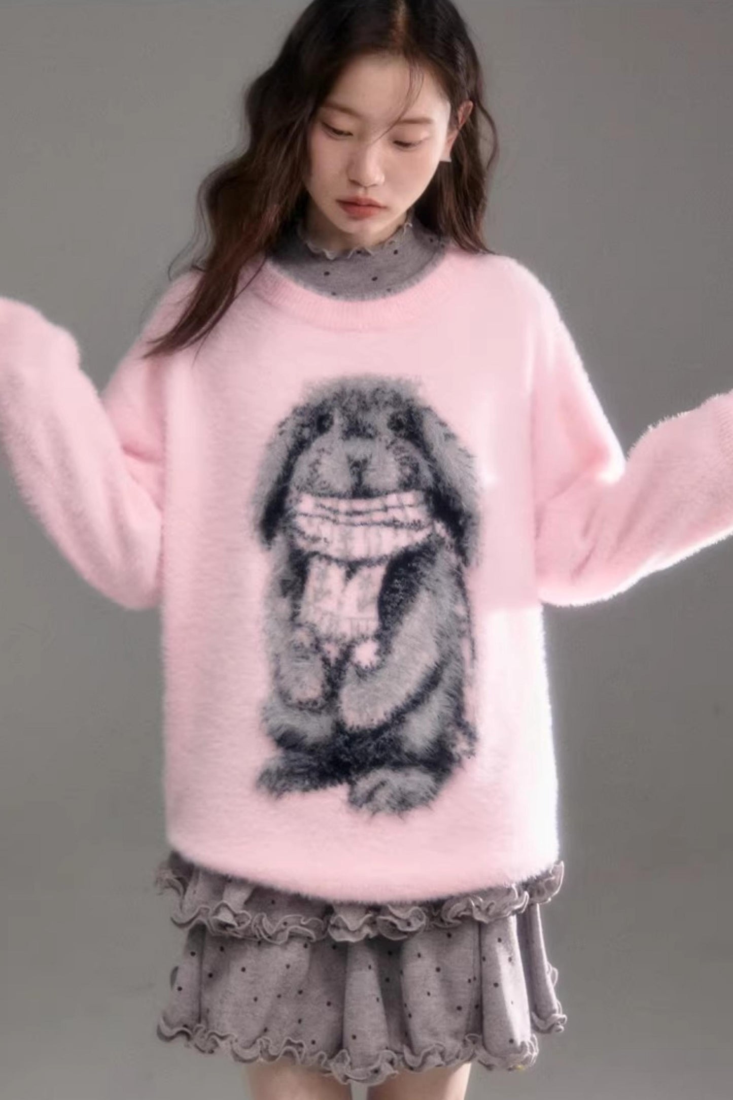 Color-Blocked Rabbit Jacquard Sweater