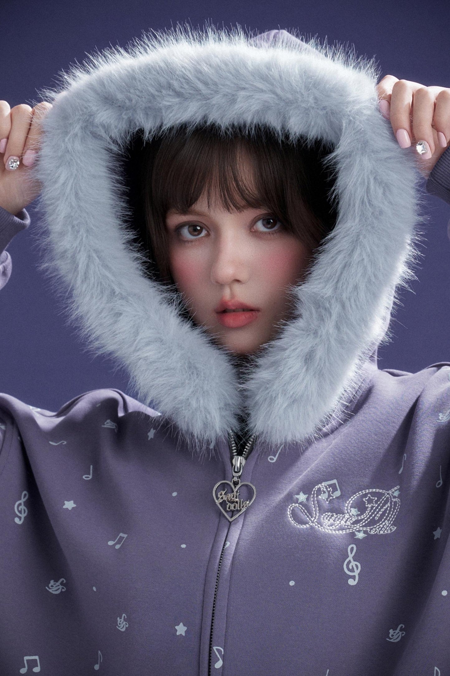 Falling Sweet Purple Fleece Hooded Jacket