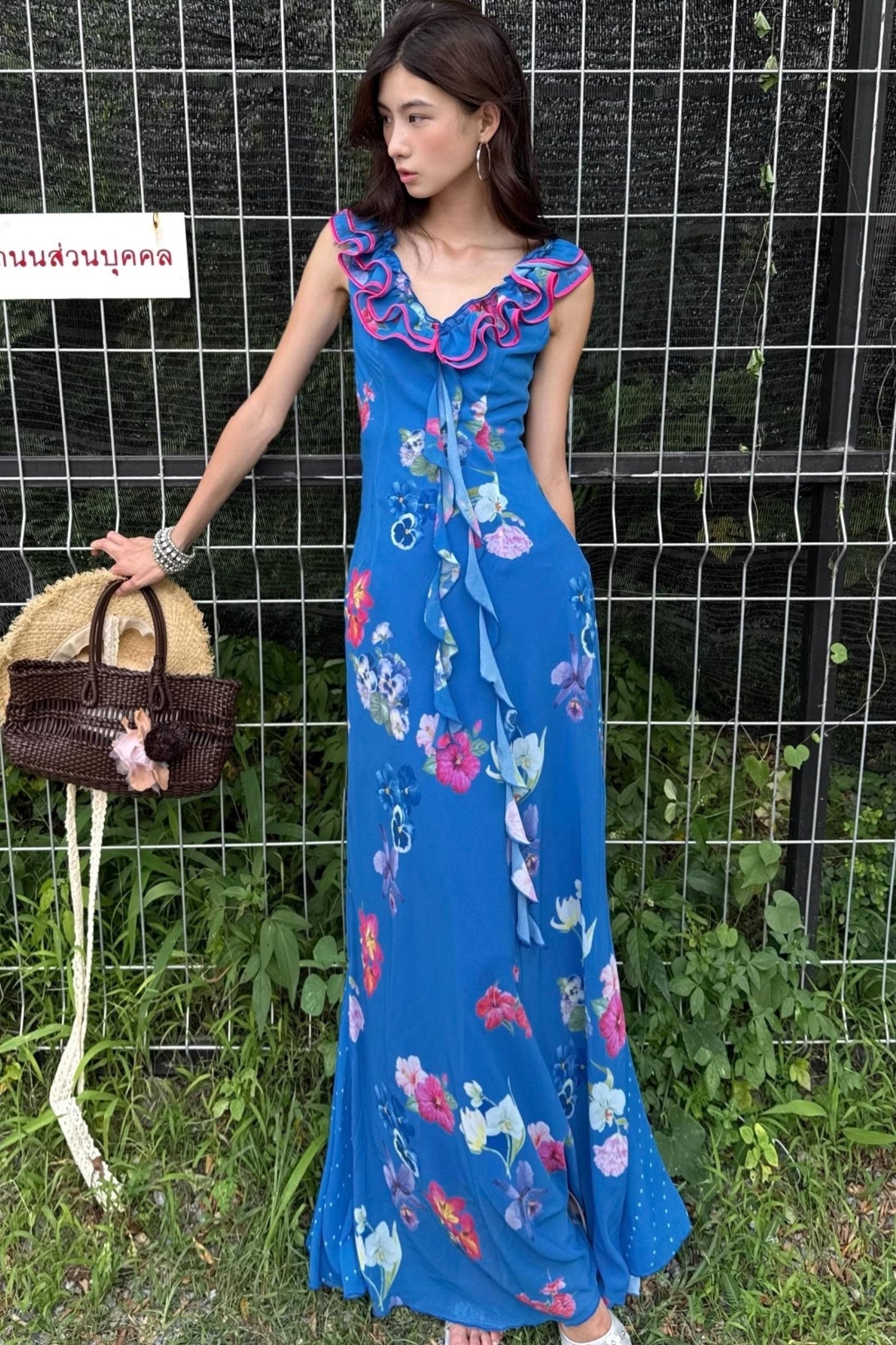 Tropical Fishtail Maxi Dress