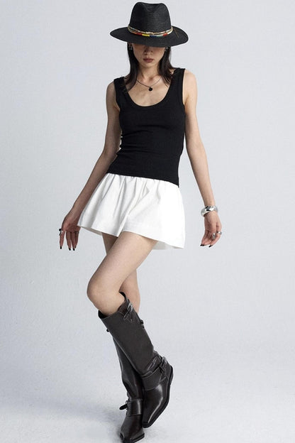 Black And White V-Neck Twisted Cut-Out Slim Vest