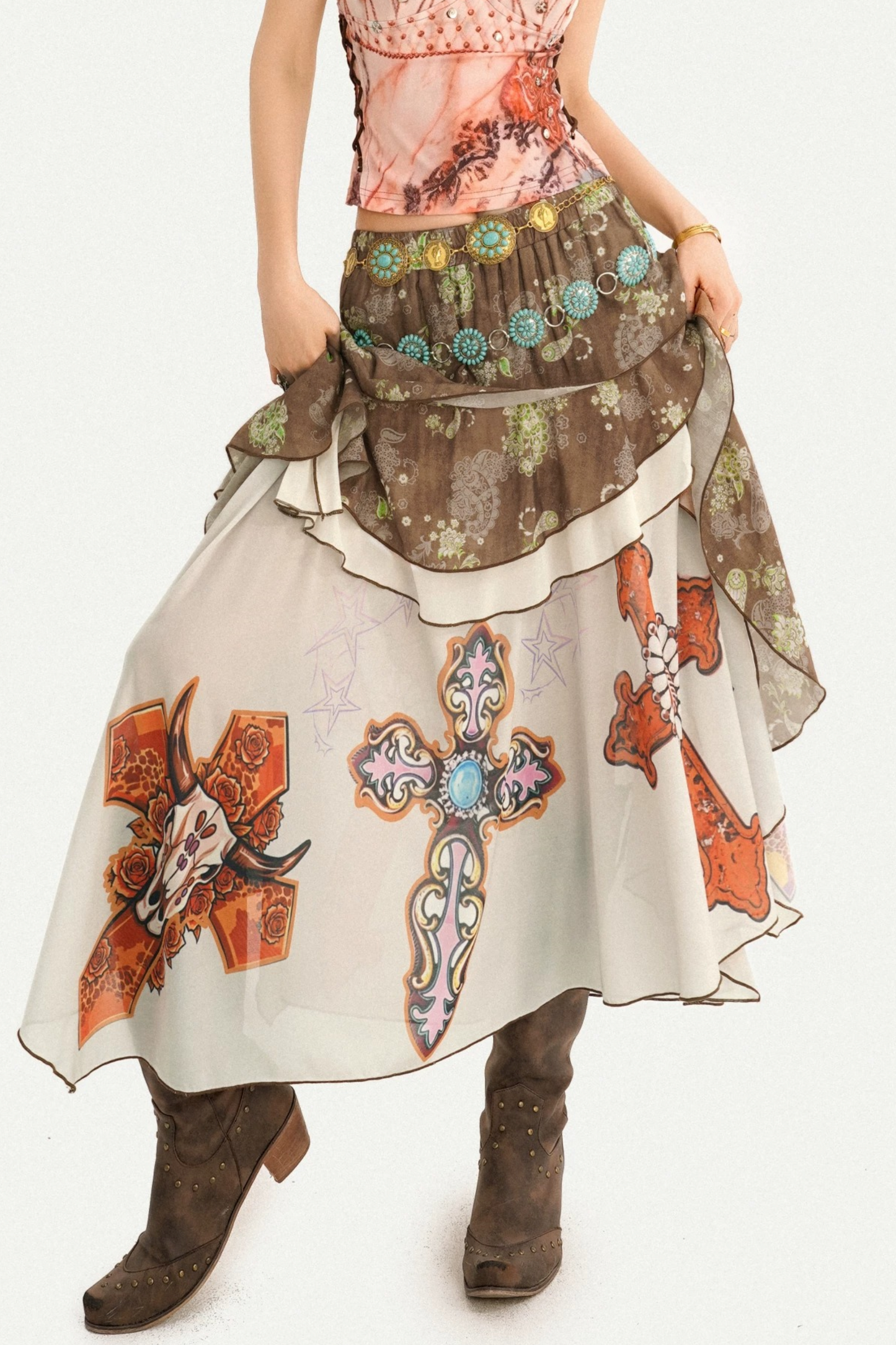 Bohemian Oil Painting Print A-Line Long Skirt
