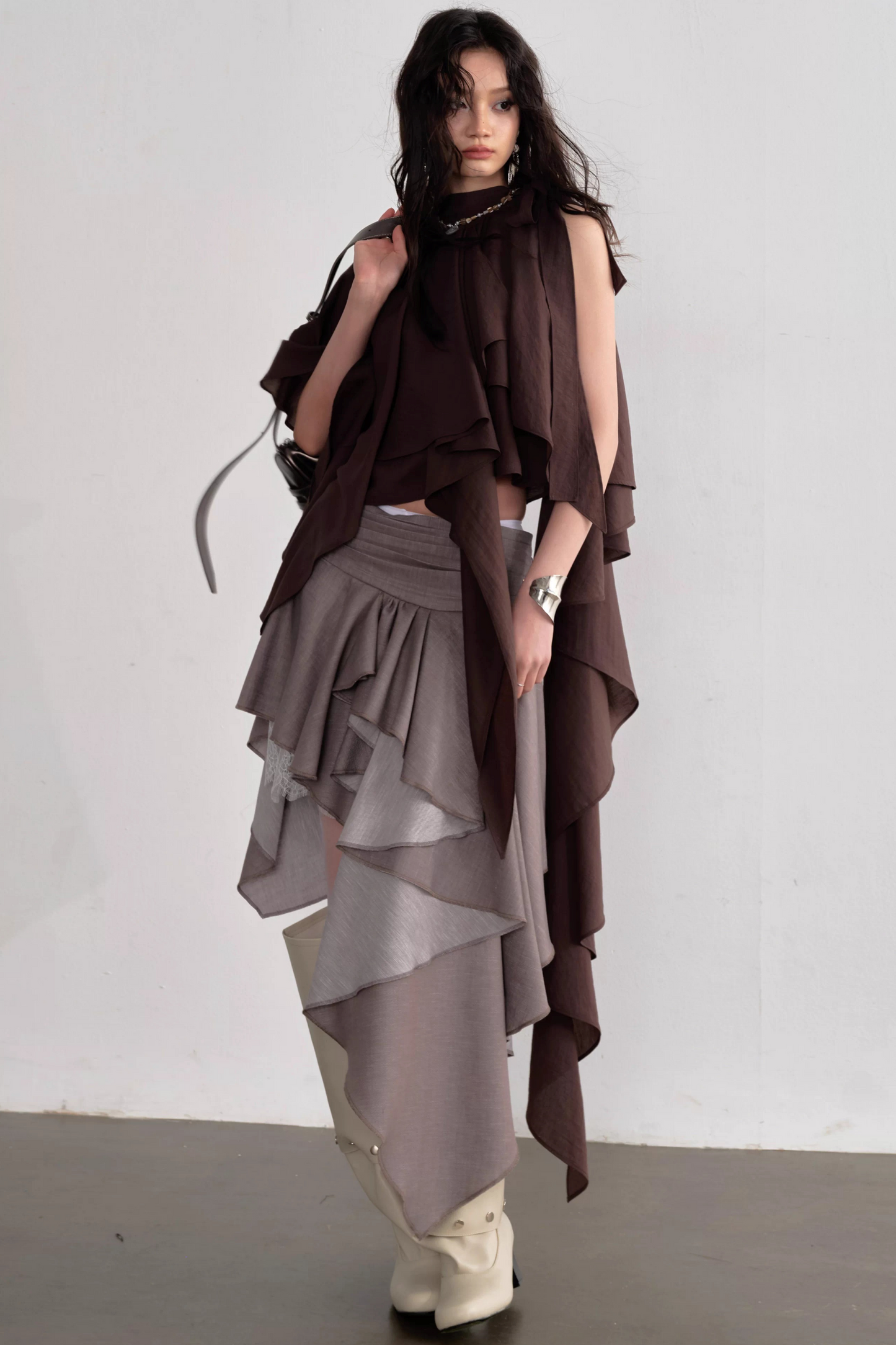 Pleated Linen Lace Skirt